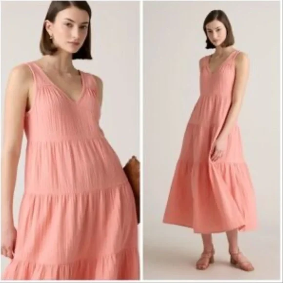 Quince 100% Organic Gauze Black Tiered Maxi Dress Women’s Size S NWT - Picture 7 of 8